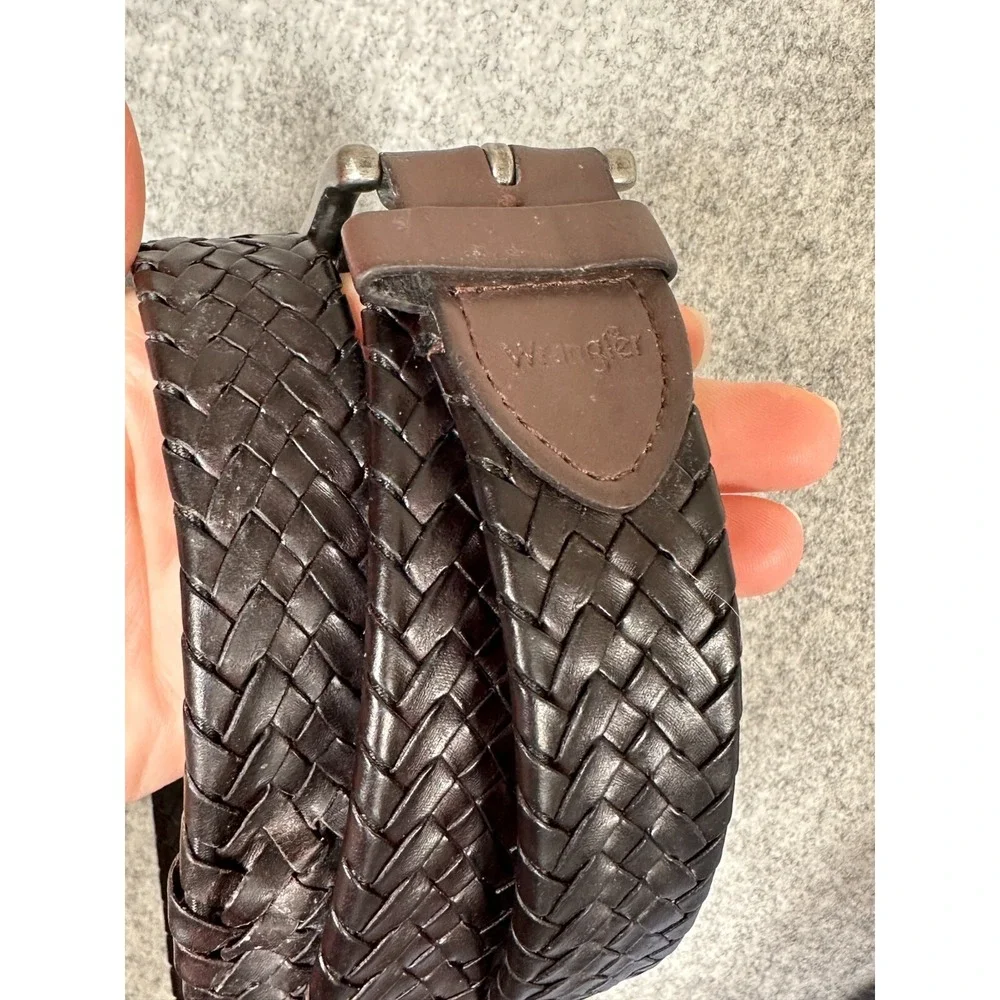 Wrangler Woven Leather Belt Black Brown Mens Adjustable 48